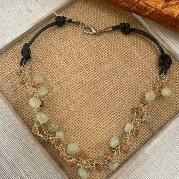 Leather and Lace, Jade and Italian Onyx Necklace - Picture 1 of 6